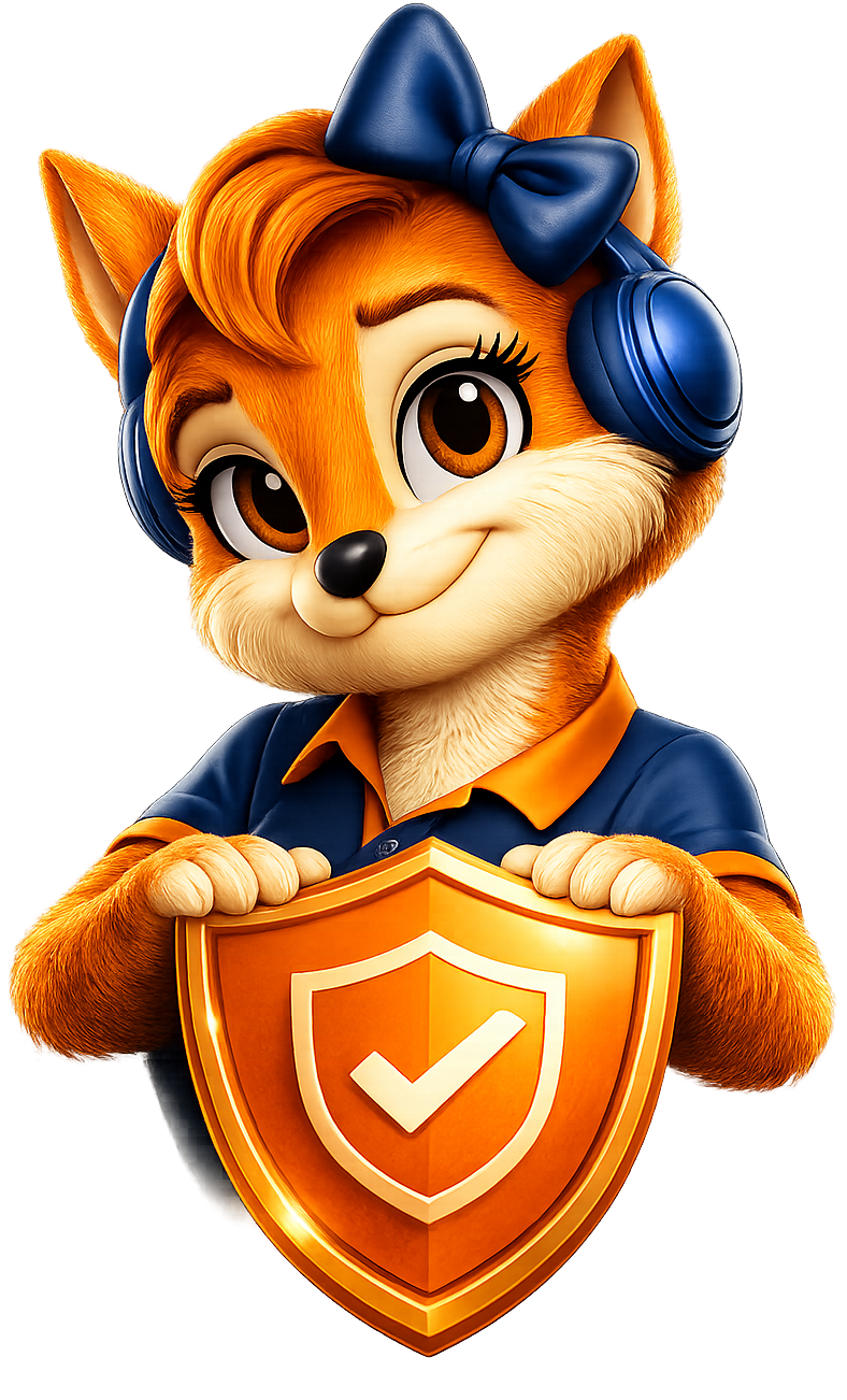 Mascote BCred Fácil segurando escudo de proteção